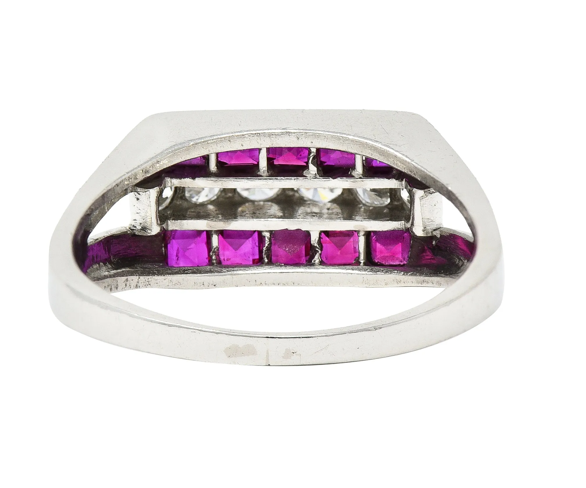 1950's Mid-Century 1.05 CTW Ruby Diamond Platinum Band Ring Published