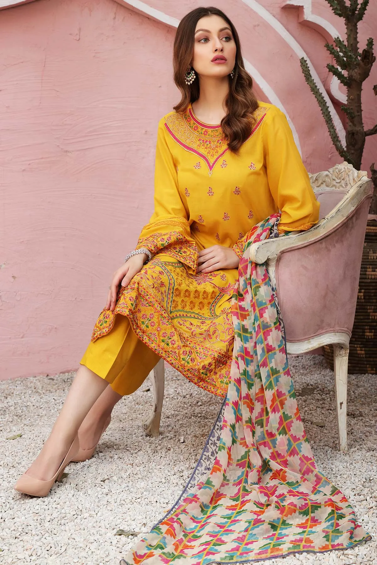 3-piece Unstitched Embroidered Swiss With Chiffon Dupatta CM-05