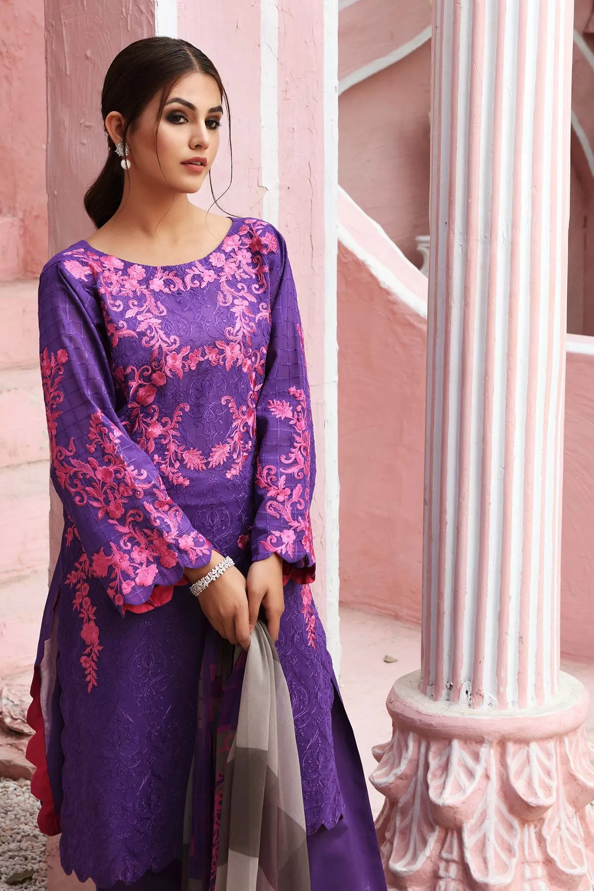 3-piece Unstitched Embroidered Swiss With Chiffon Dupatta CM-07