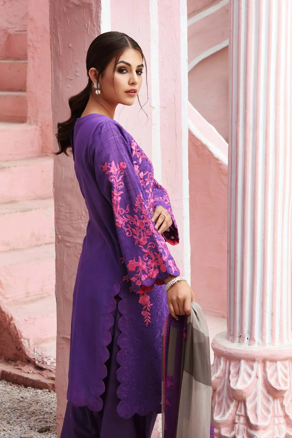 3-piece Unstitched Embroidered Swiss With Chiffon Dupatta CM-07