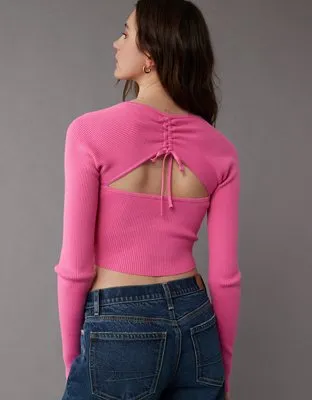 AE Cropped Ruched Sweater-