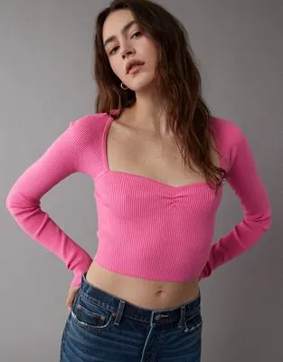 AE Cropped Ruched Sweater-