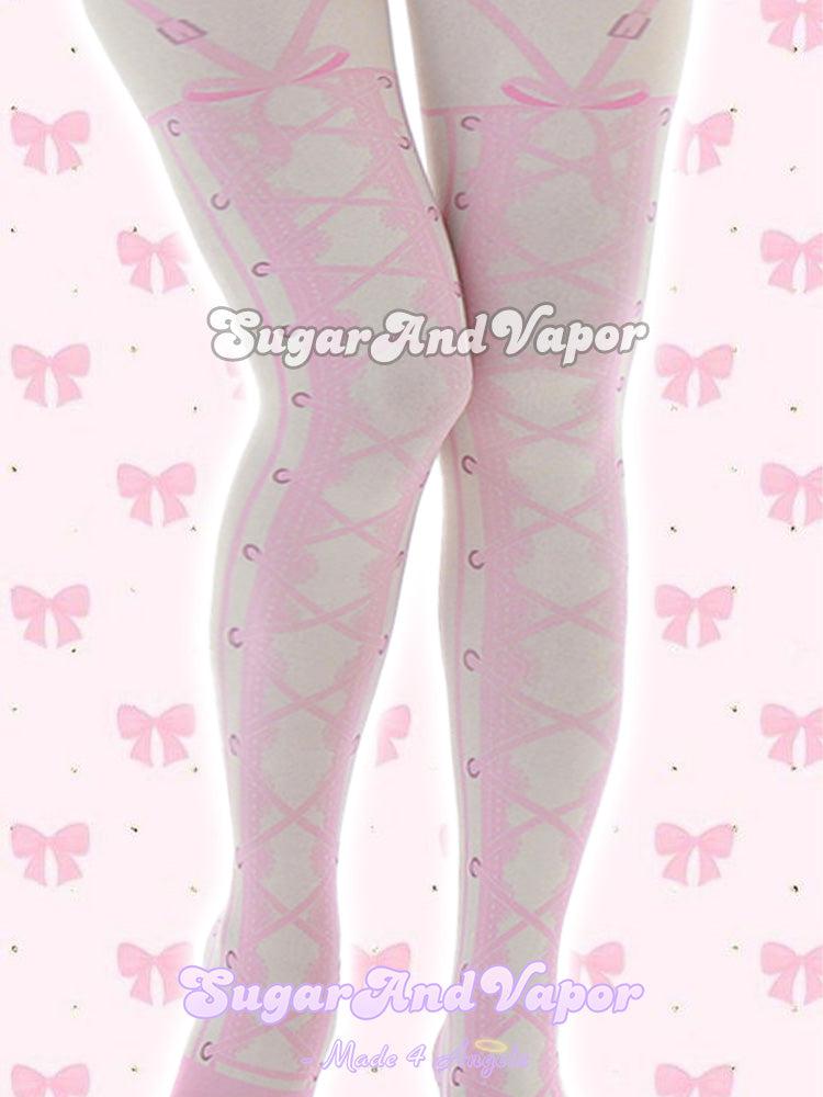 Alice Lolita Lace-up Pattern Velvet Tights