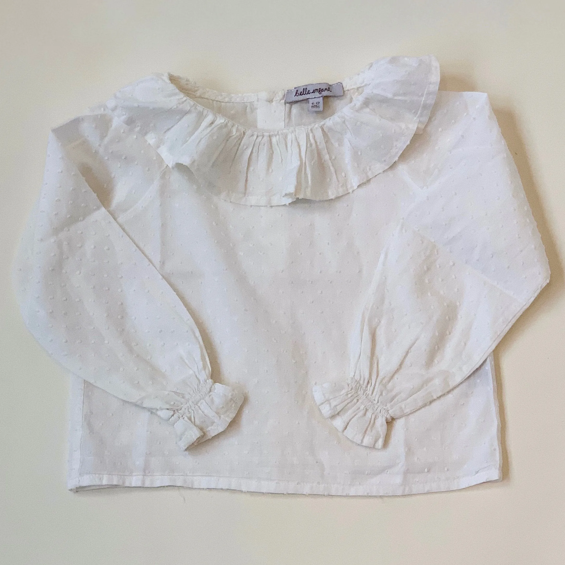 Belle Enfant White Swiss Dot Cotton Blouse: 6-12 Months