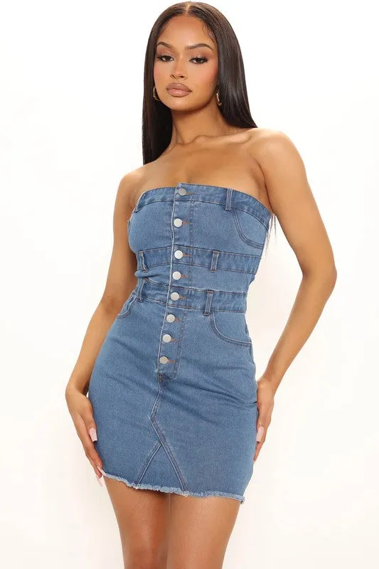 Belt Loops Detailed Denim Bodcyon Dress