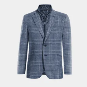  Blazer azul de tweed príncipe de gales solapa ancha