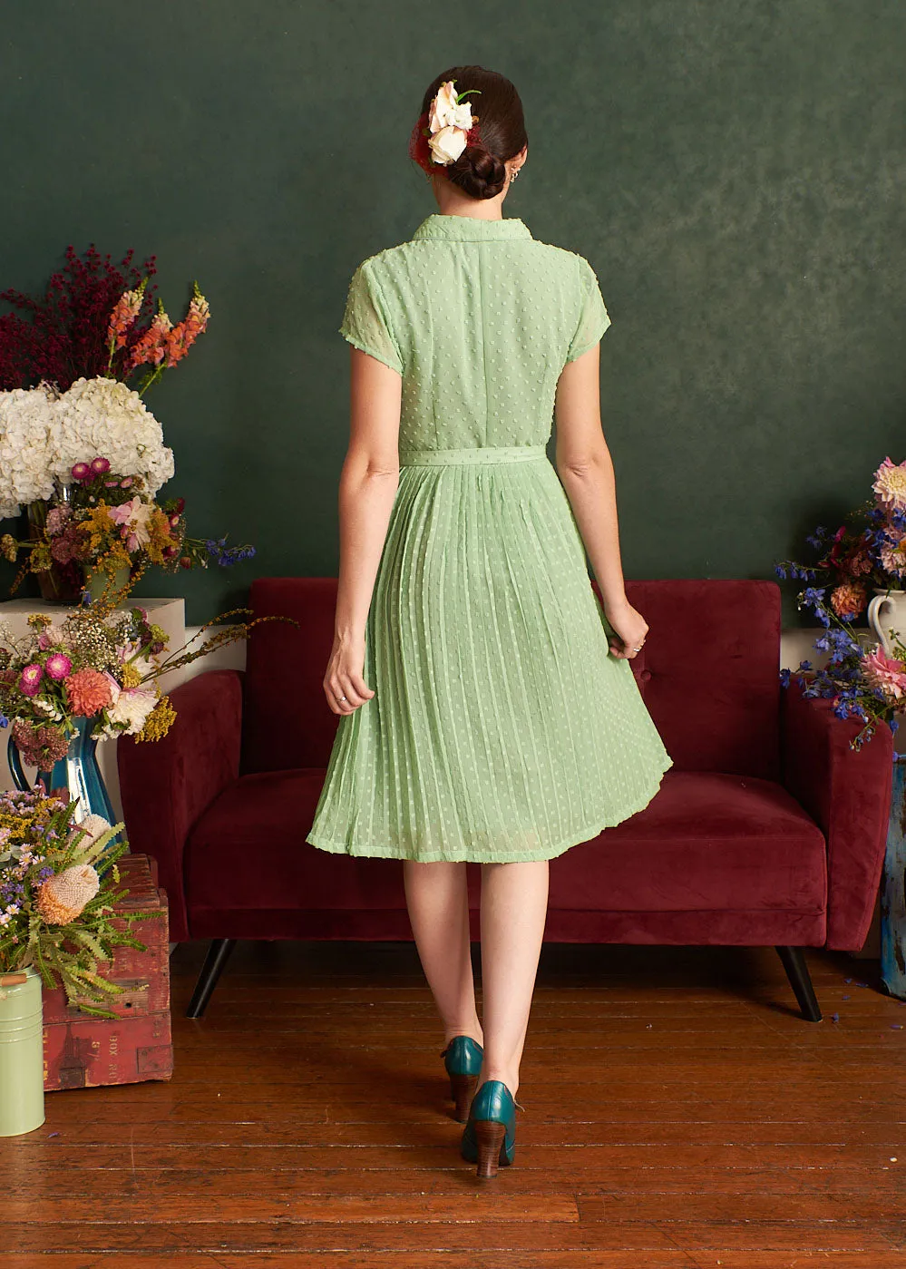 Camille Pastel Green Dots Dress