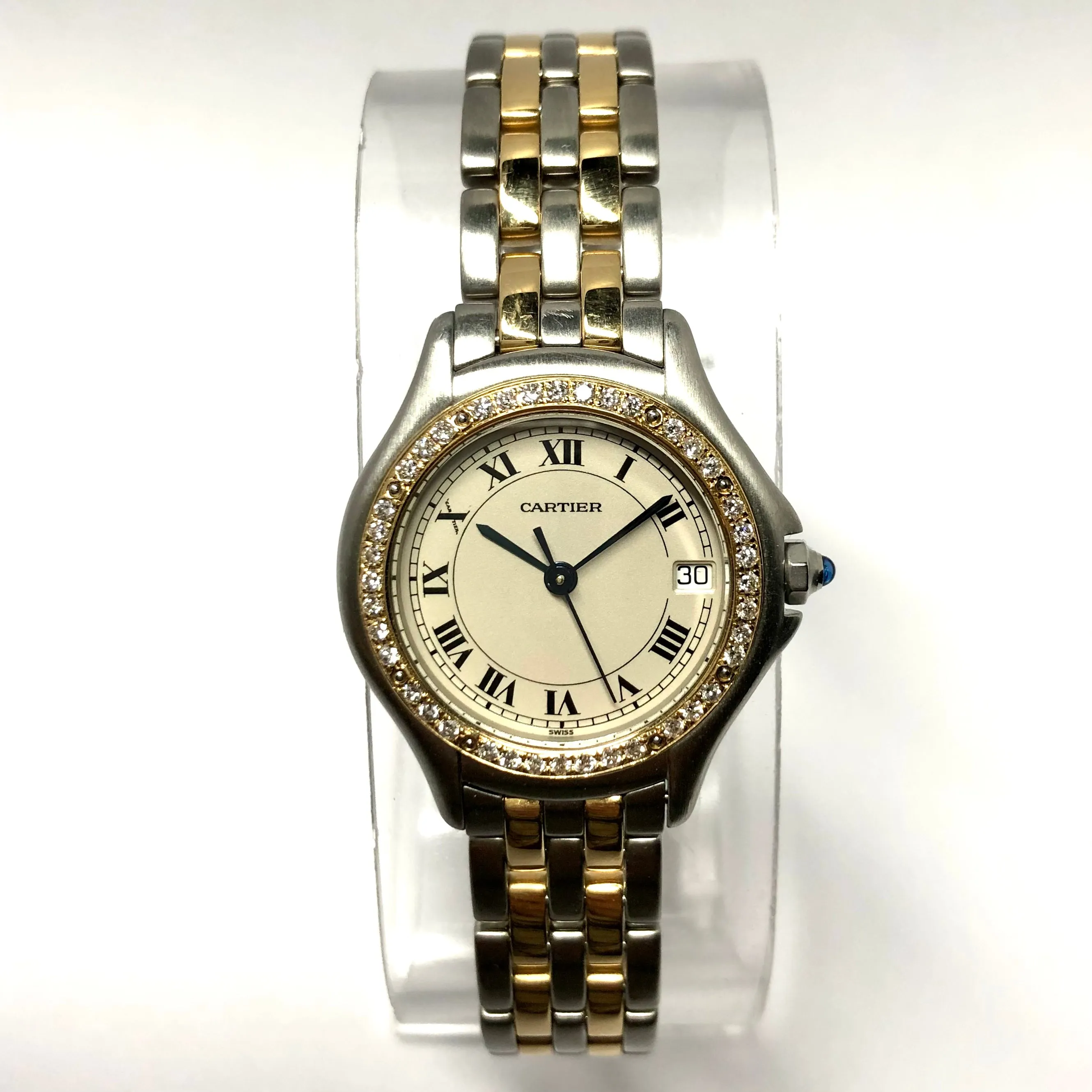 CARTIER COUGER Quartz 27mm 2 Row Gold Steel Diamond Watch