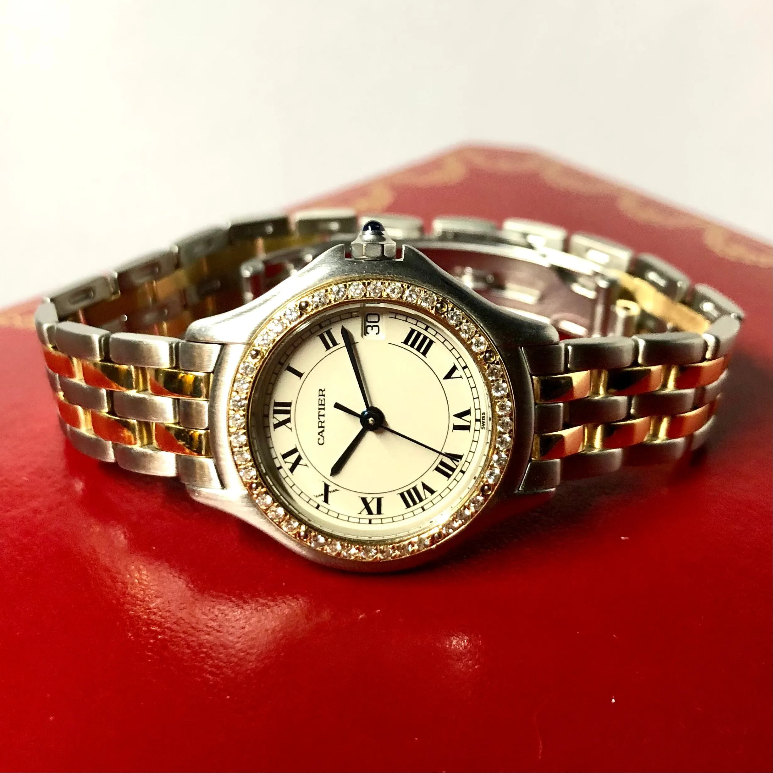 CARTIER COUGER Quartz 27mm 2 Row Gold Steel Diamond Watch