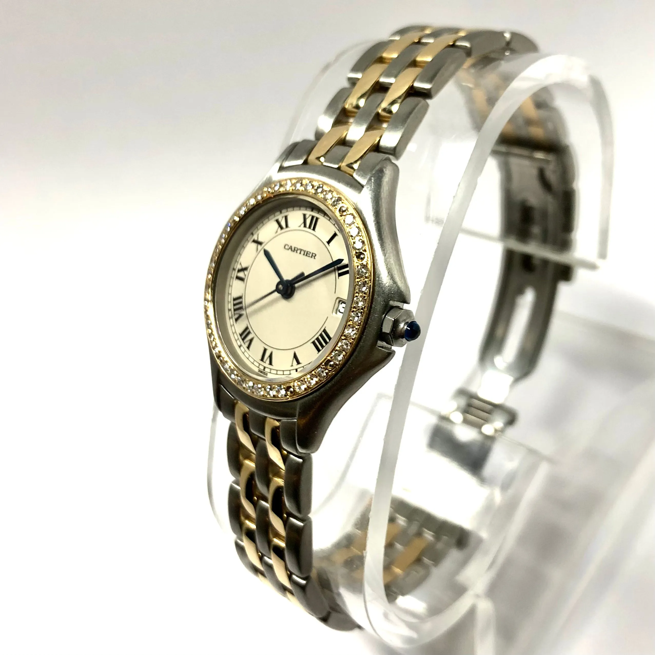 CARTIER COUGER Quartz 27mm 2 Row Gold Steel Diamond Watch