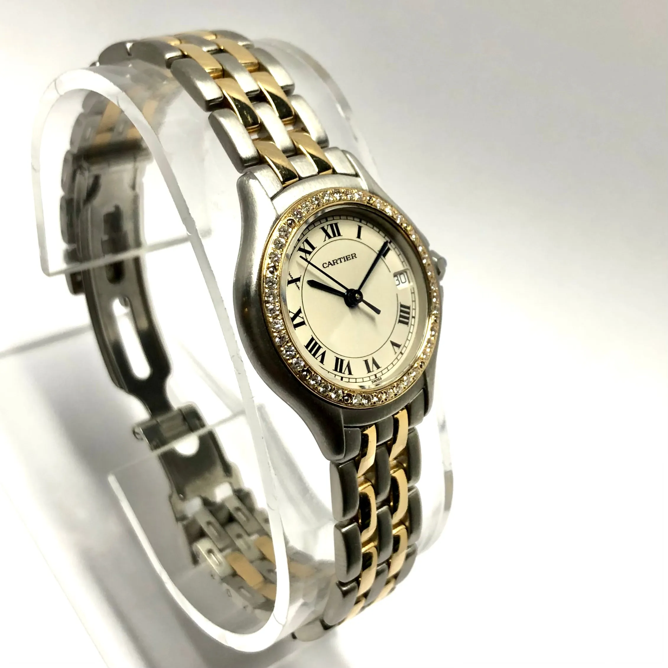 CARTIER COUGER Quartz 27mm 2 Row Gold Steel Diamond Watch