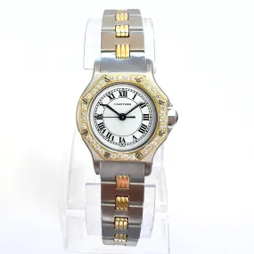 CARTIER SANTOS OCTAGON 25mm Automatic 2 Tone 0.32TCW DIAMOND Watch