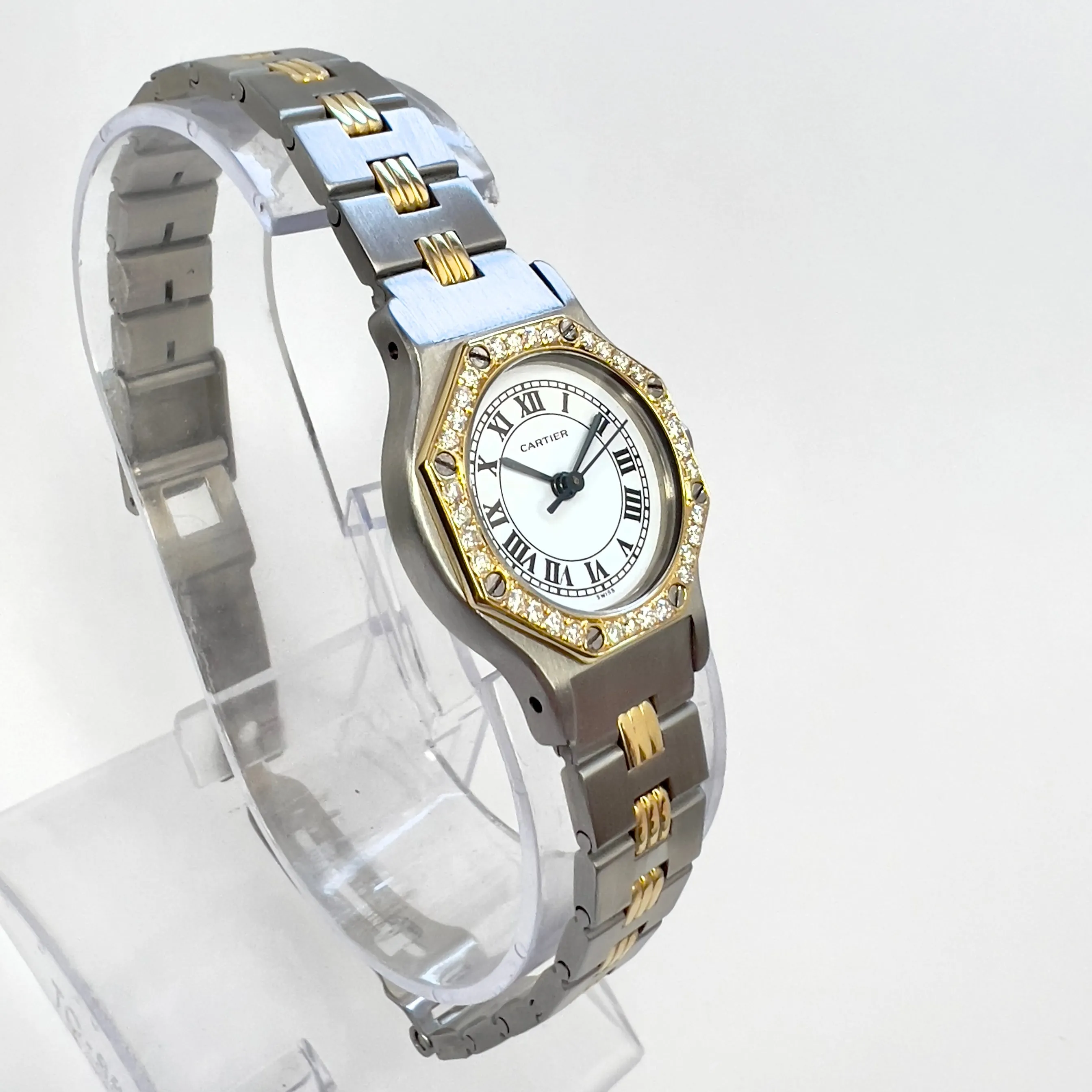 CARTIER SANTOS OCTAGON 25mm Automatic 2 Tone 0.32TCW DIAMOND Watch