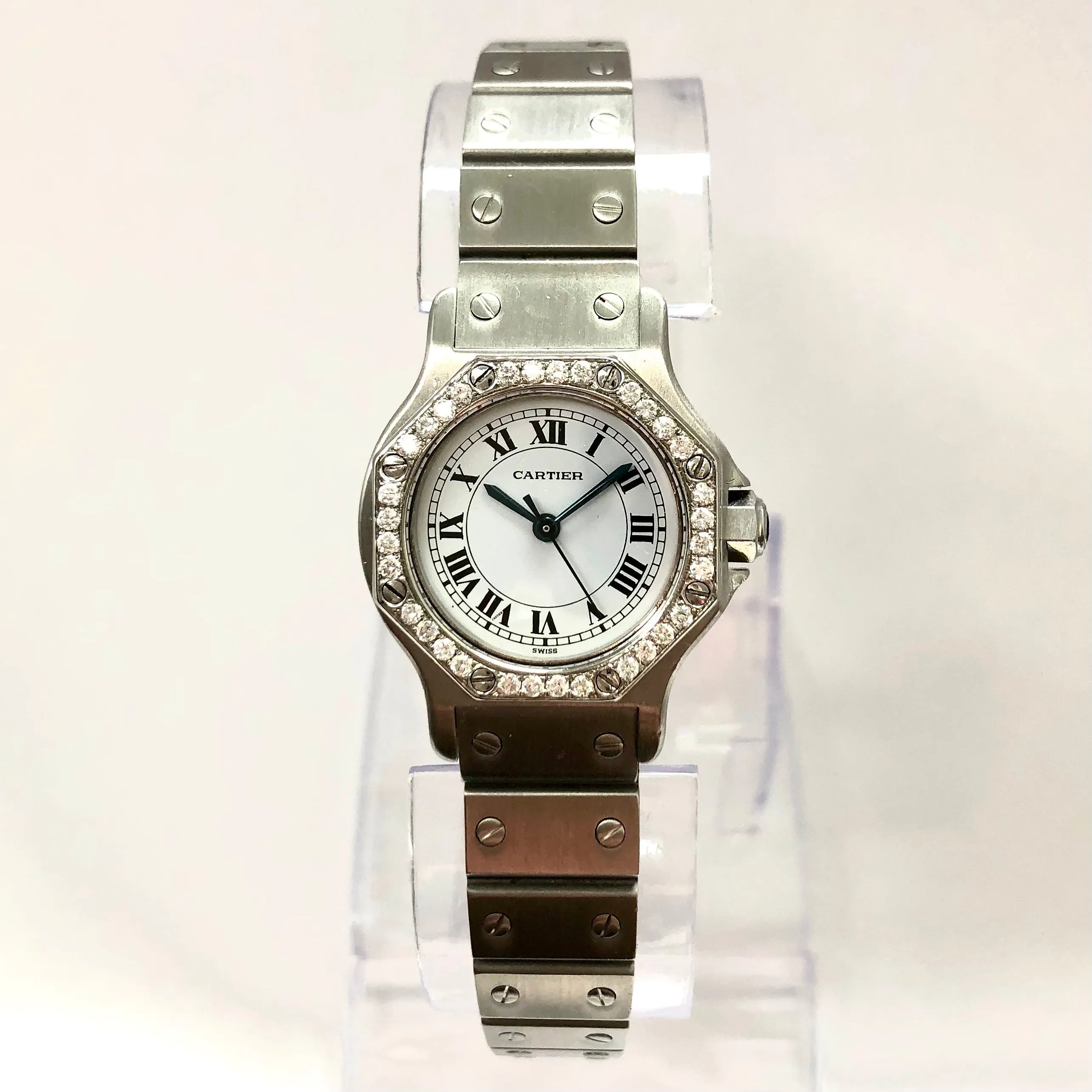 CARTIER SANTOS OCTAGON Automatic 25mm Steel 0.4TCW DIAMOND Watch