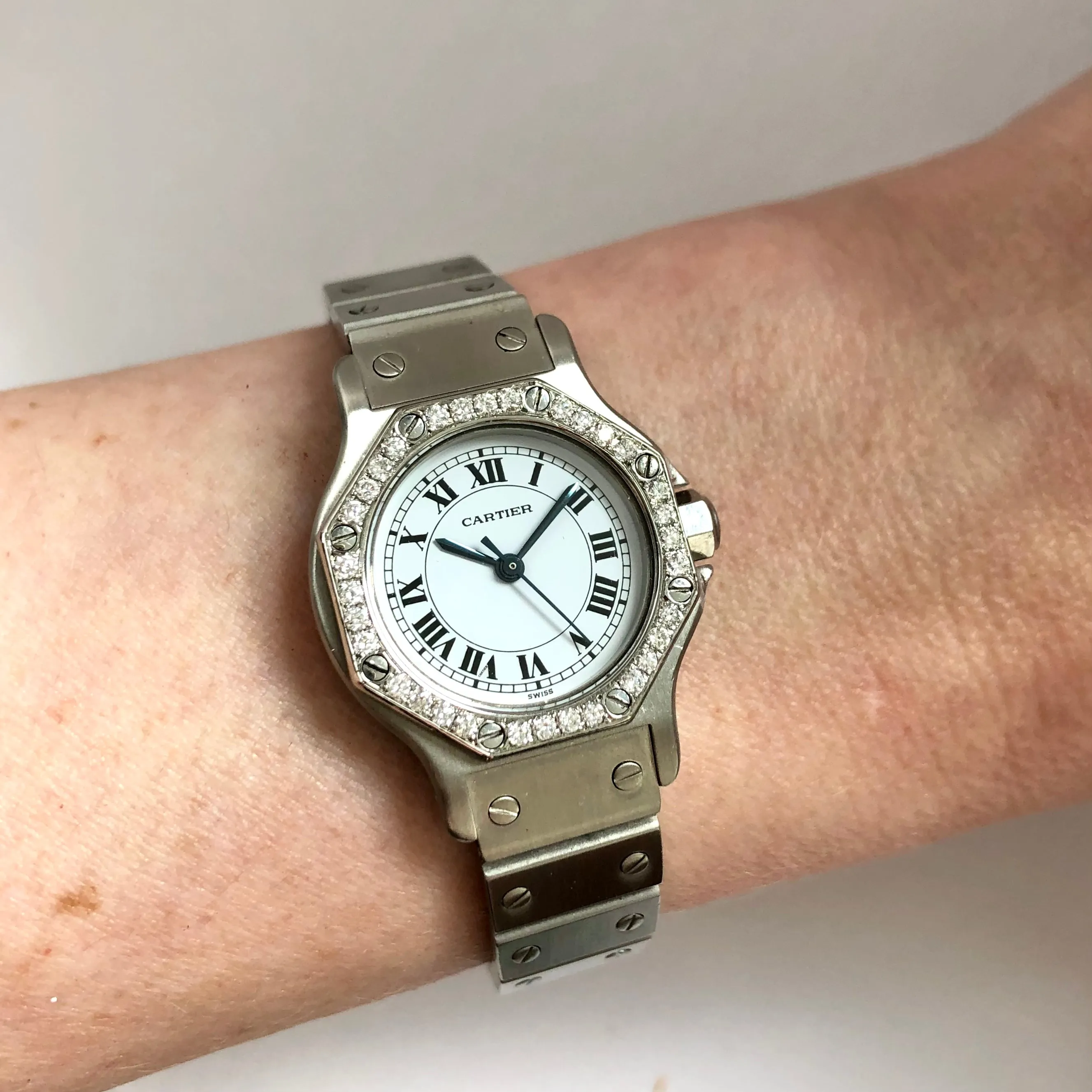 CARTIER SANTOS OCTAGON Automatic 25mm Steel 0.4TCW DIAMOND Watch