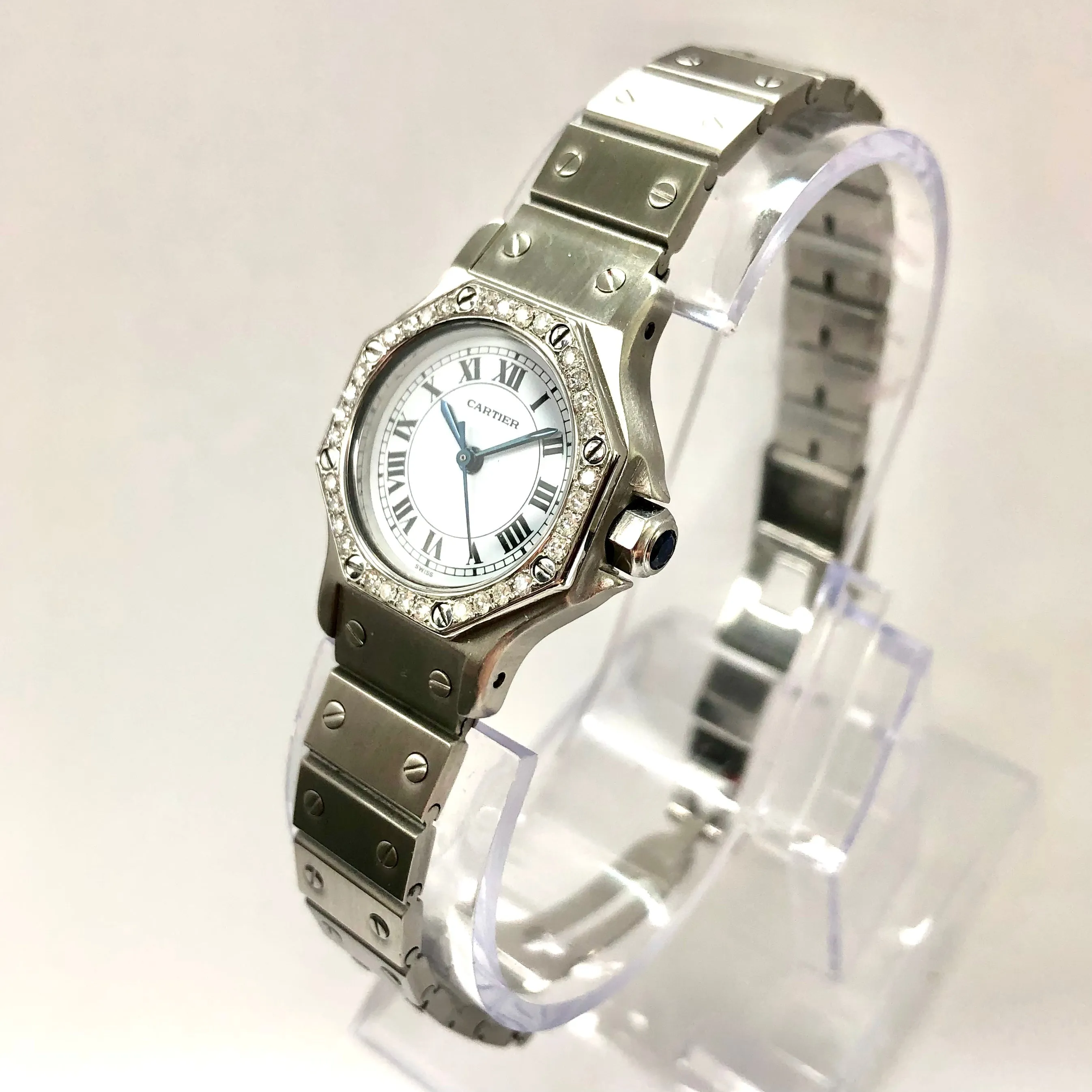 CARTIER SANTOS OCTAGON Automatic 25mm Steel 0.4TCW DIAMOND Watch