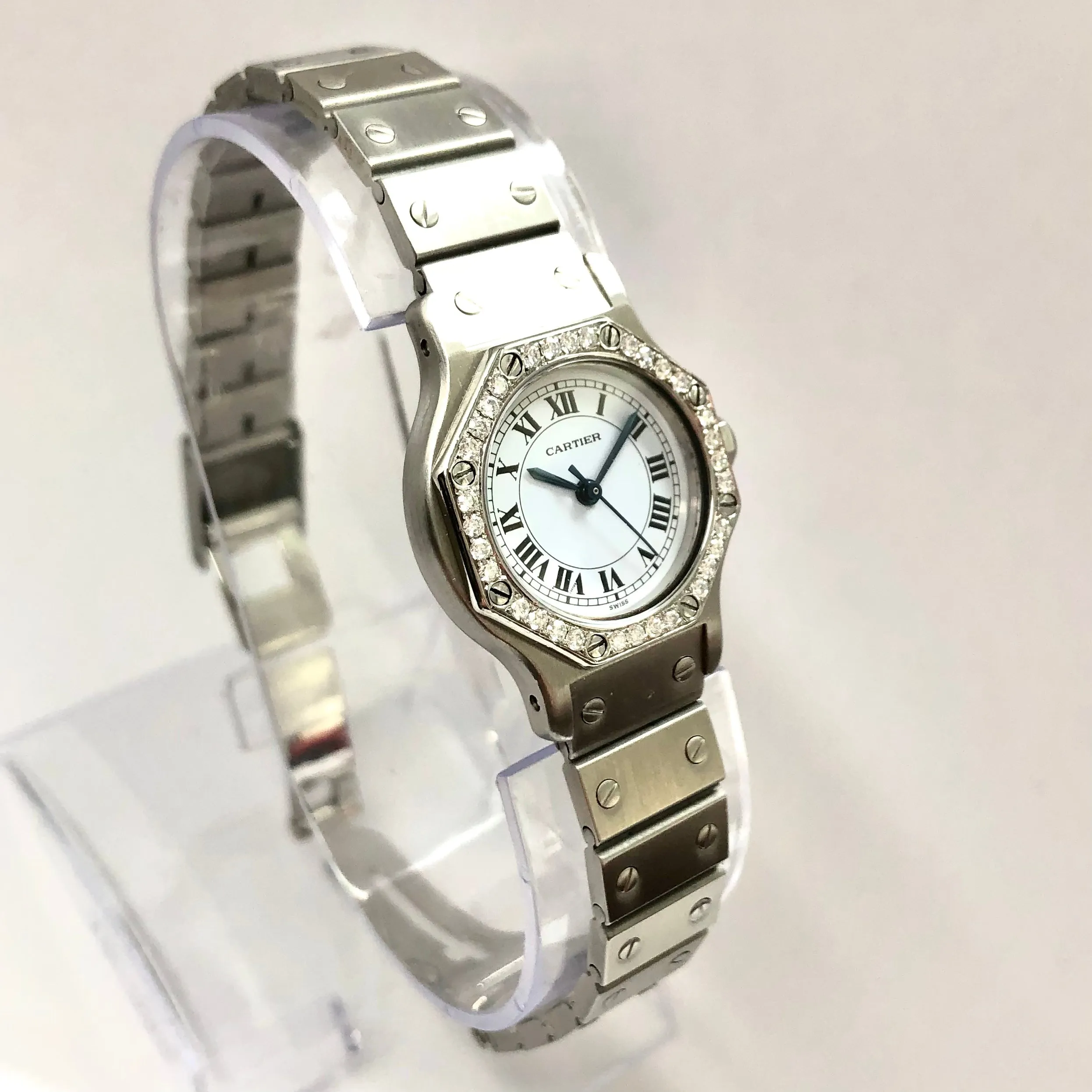 CARTIER SANTOS OCTAGON Automatic 25mm Steel 0.4TCW DIAMOND Watch