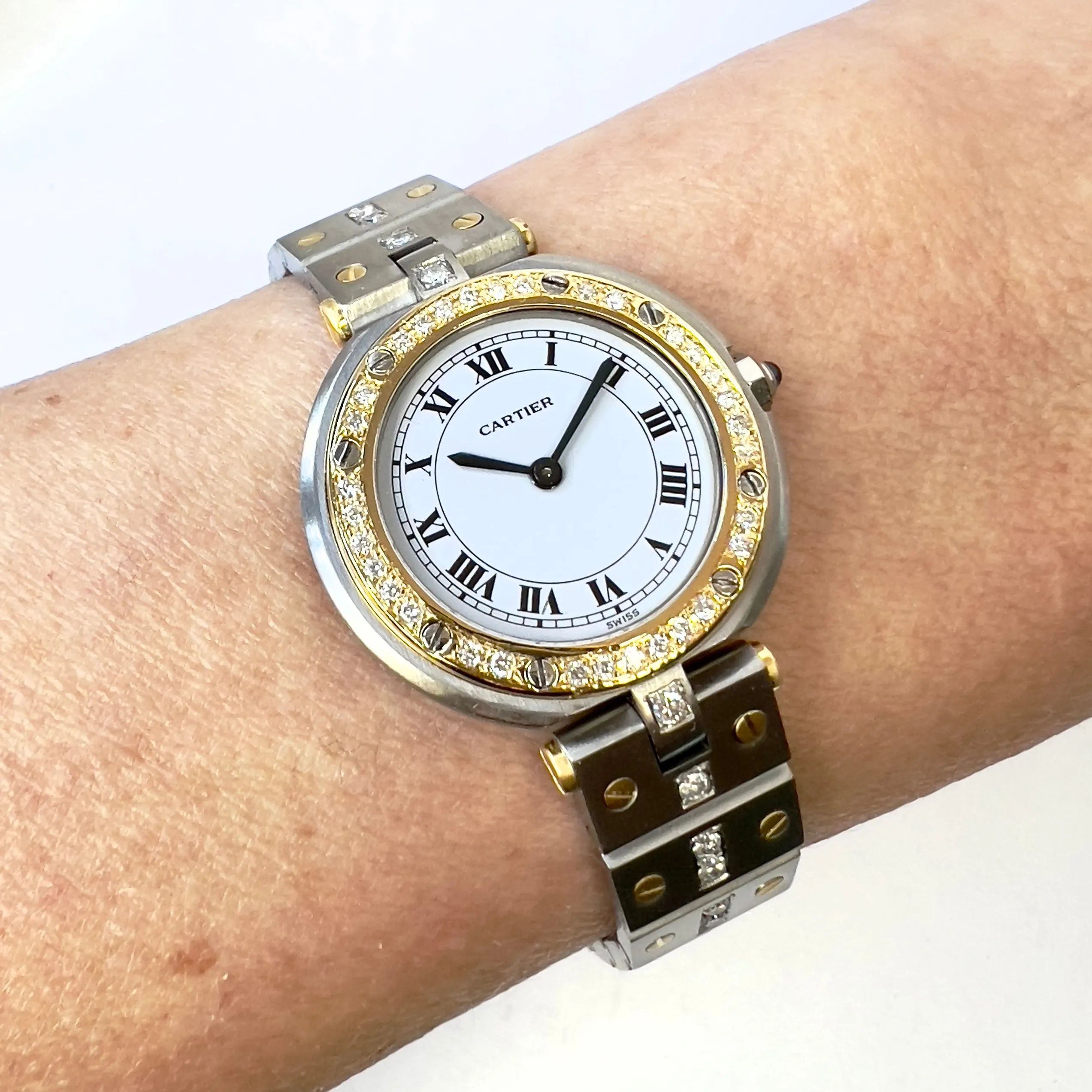 CARTIER SANTOS Ronde 27mm 2 Tone 0.55TCW DIAMOND Watch