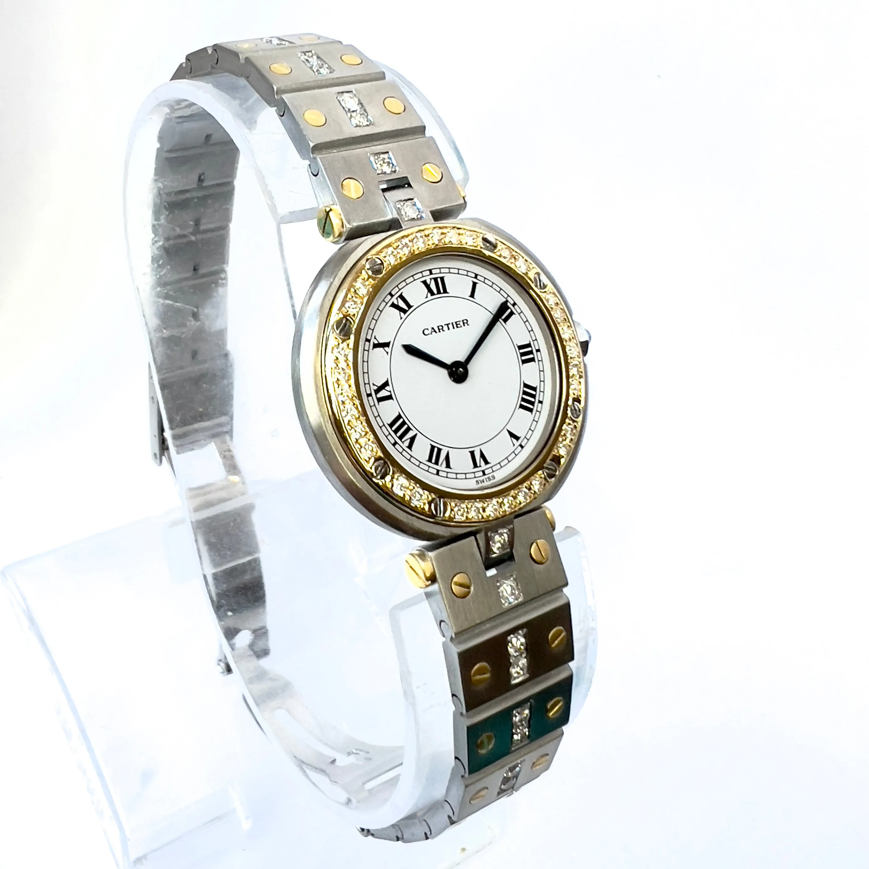 CARTIER SANTOS Ronde 27mm 2 Tone 0.55TCW DIAMOND Watch