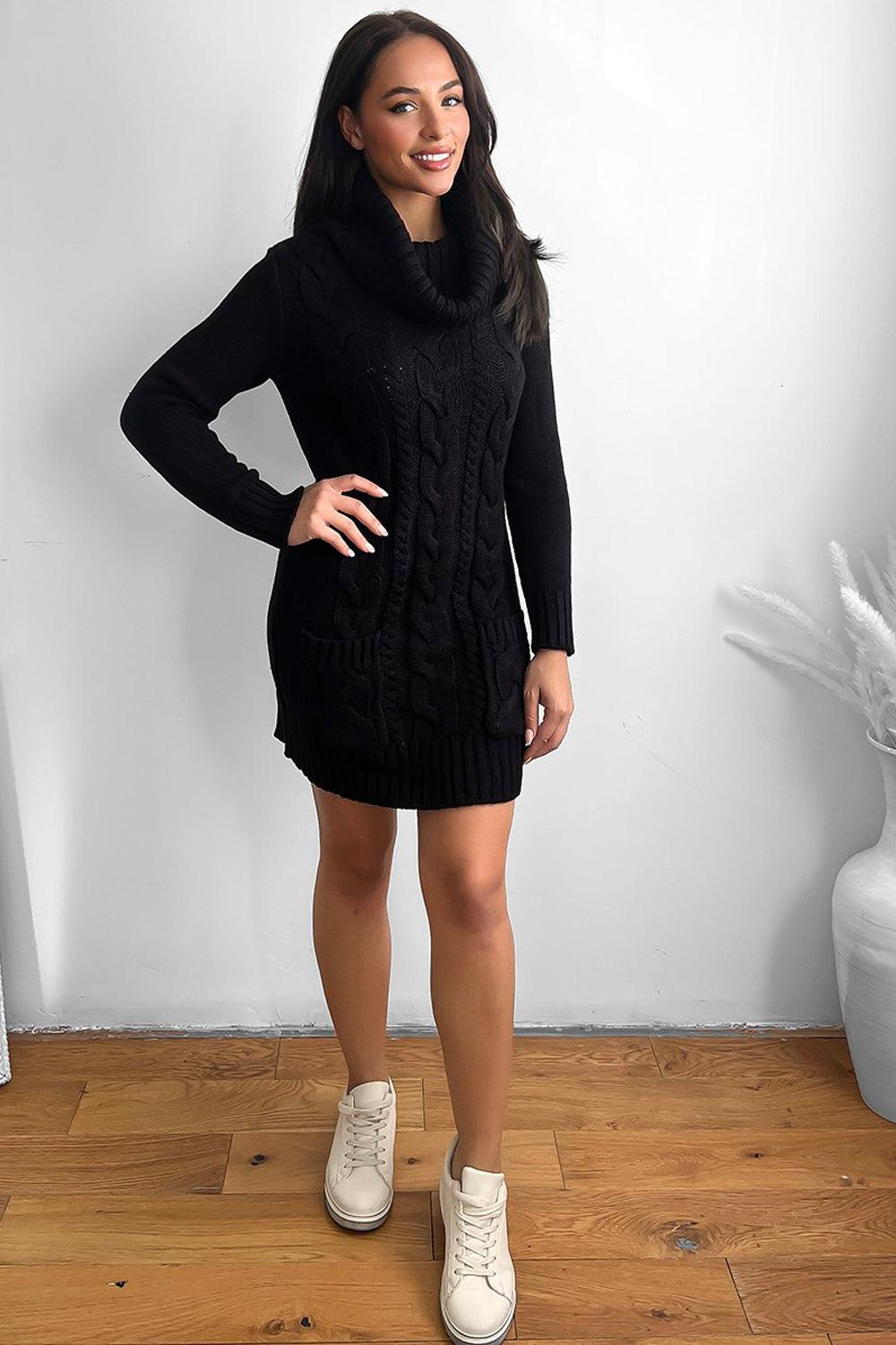 Cowl Neck Pocketed Knitted Dress