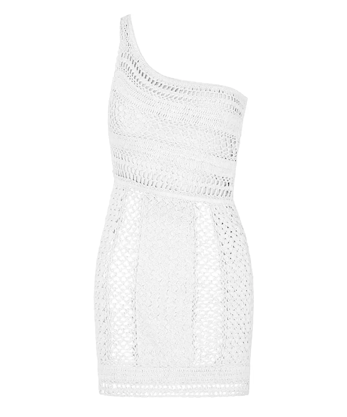 Crochet One Shoulder Mini Dress In Beige