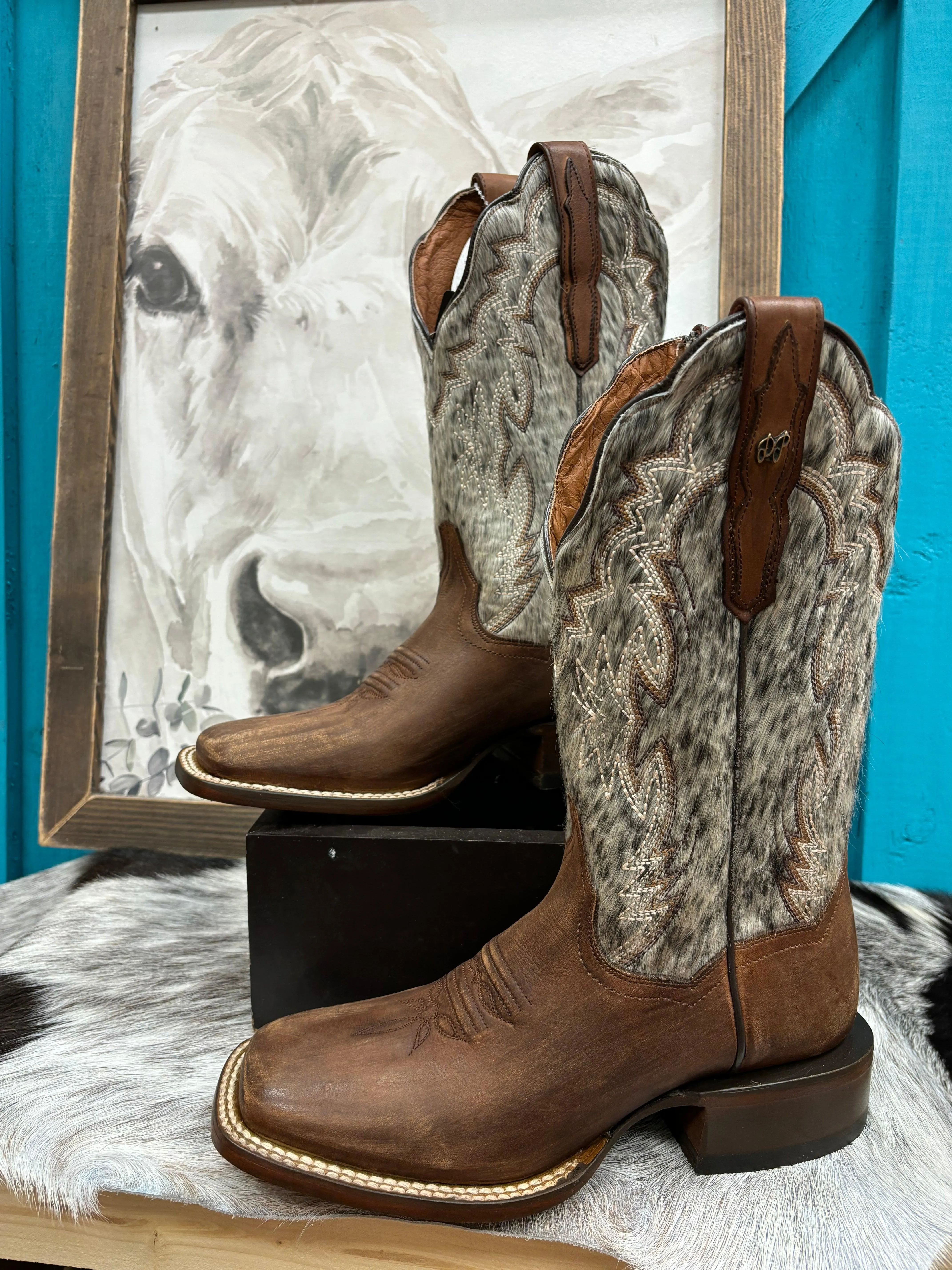 Dan Post Women’s Clarabelle Brown Genuine Cowhide Hair-On Cowgirl Boots DP5252