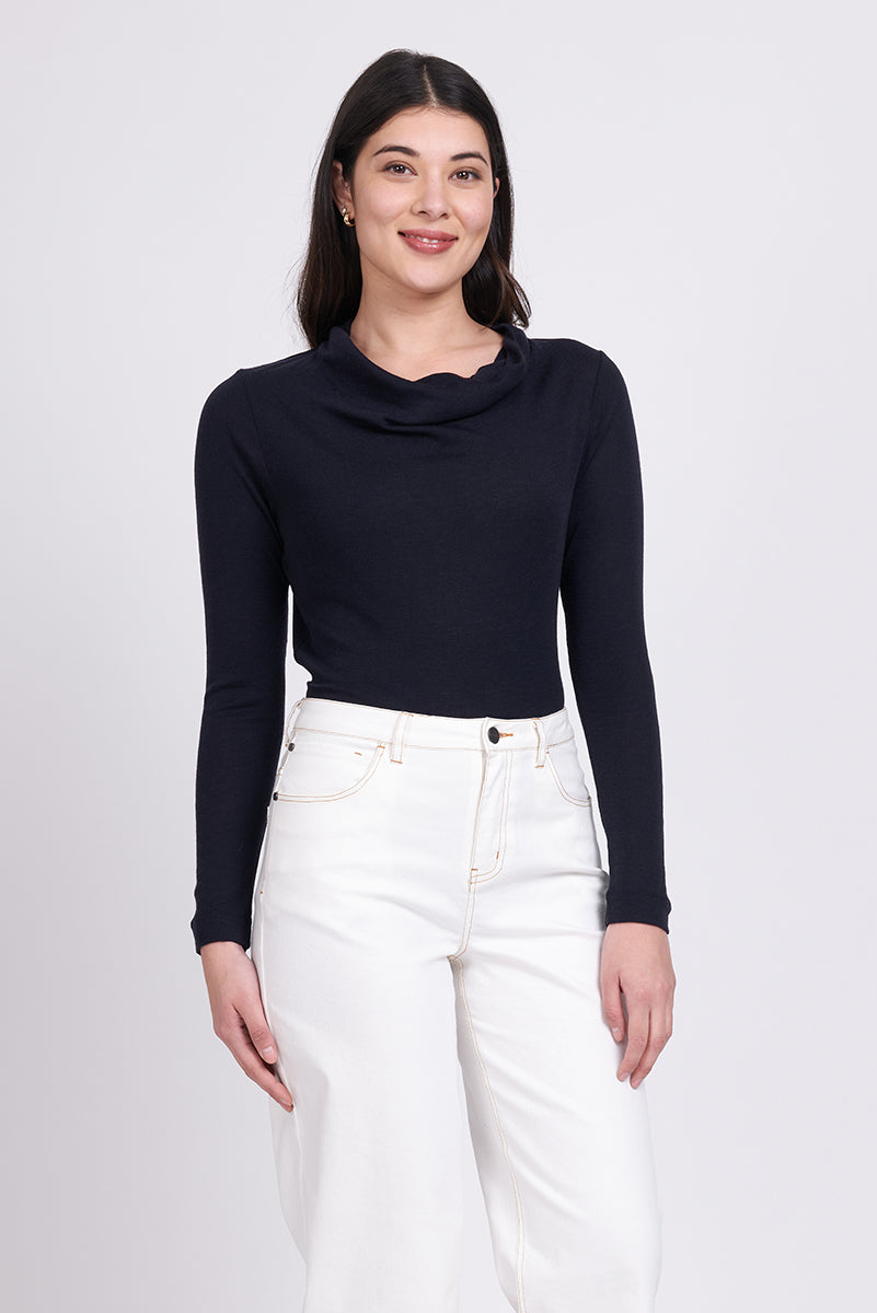 Foil - Holy Cowl Neck Merino Top - Navy