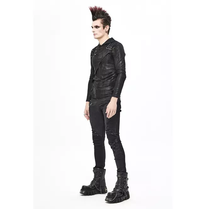 Gothic Men's Leather Patch Black Skinny-fit Pants With Zipper Fly