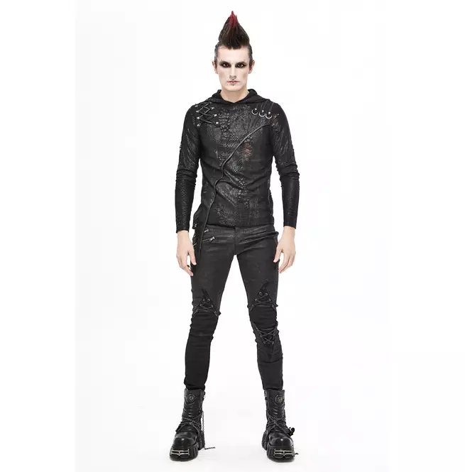 Gothic Men's Leather Patch Black Skinny-fit Pants With Zipper Fly