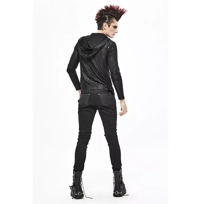 Gothic Men's Leather Patch Black Skinny-fit Pants With Zipper Fly