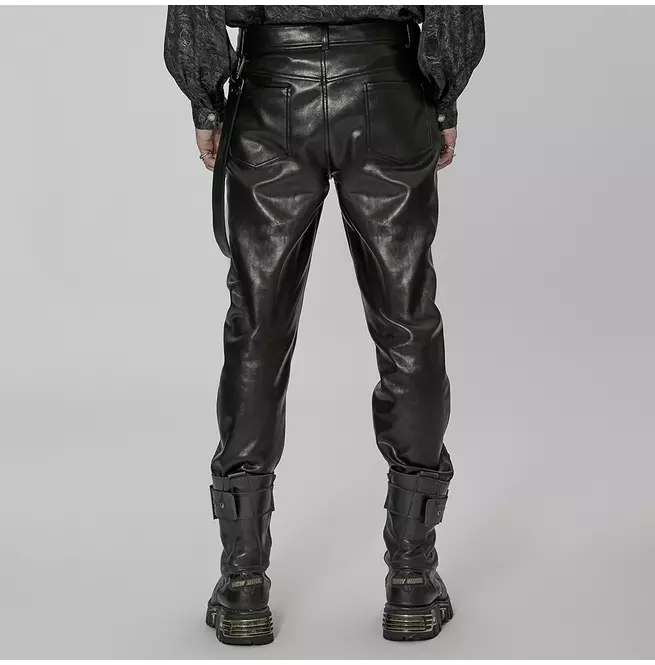 Gothic Removable Loop Skinny Fit Leather Pants for Men