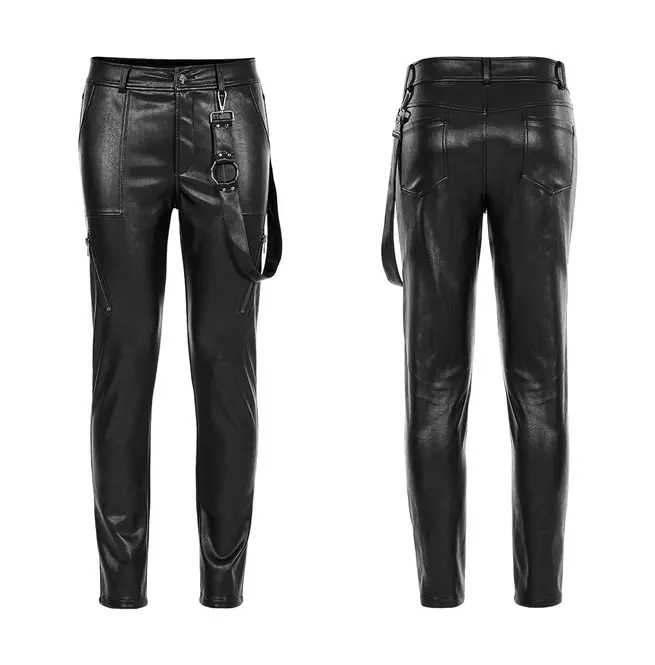 Gothic Removable Loop Skinny Fit Leather Pants for Men