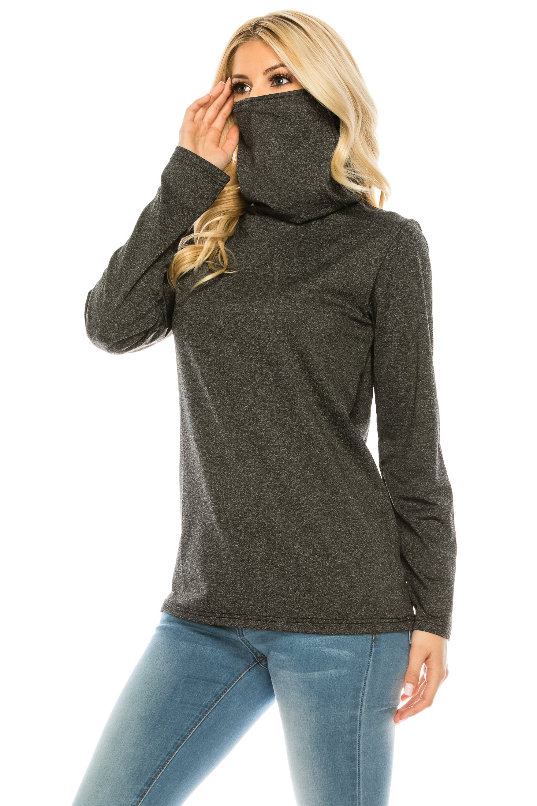 Haute Edition Cowl Neck Tee with Built-In Mask