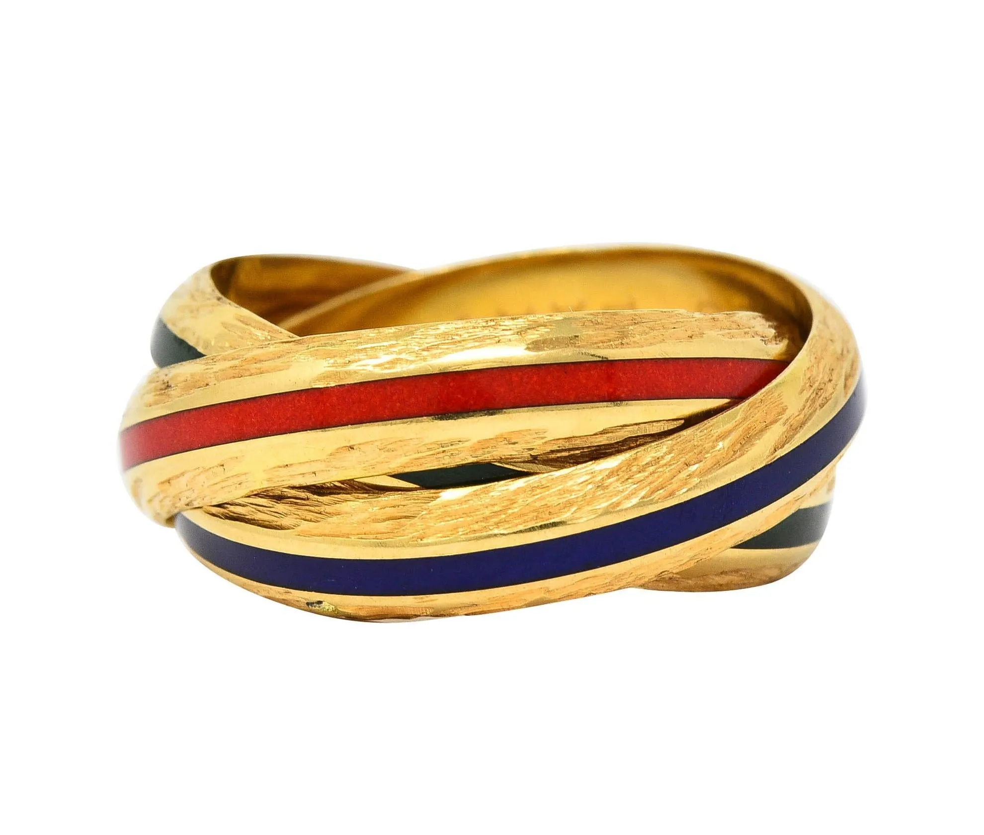 Hermès Paris 1970's Enamel 18 Karat Yellow Gold Trinity Vintage Rolling Ring