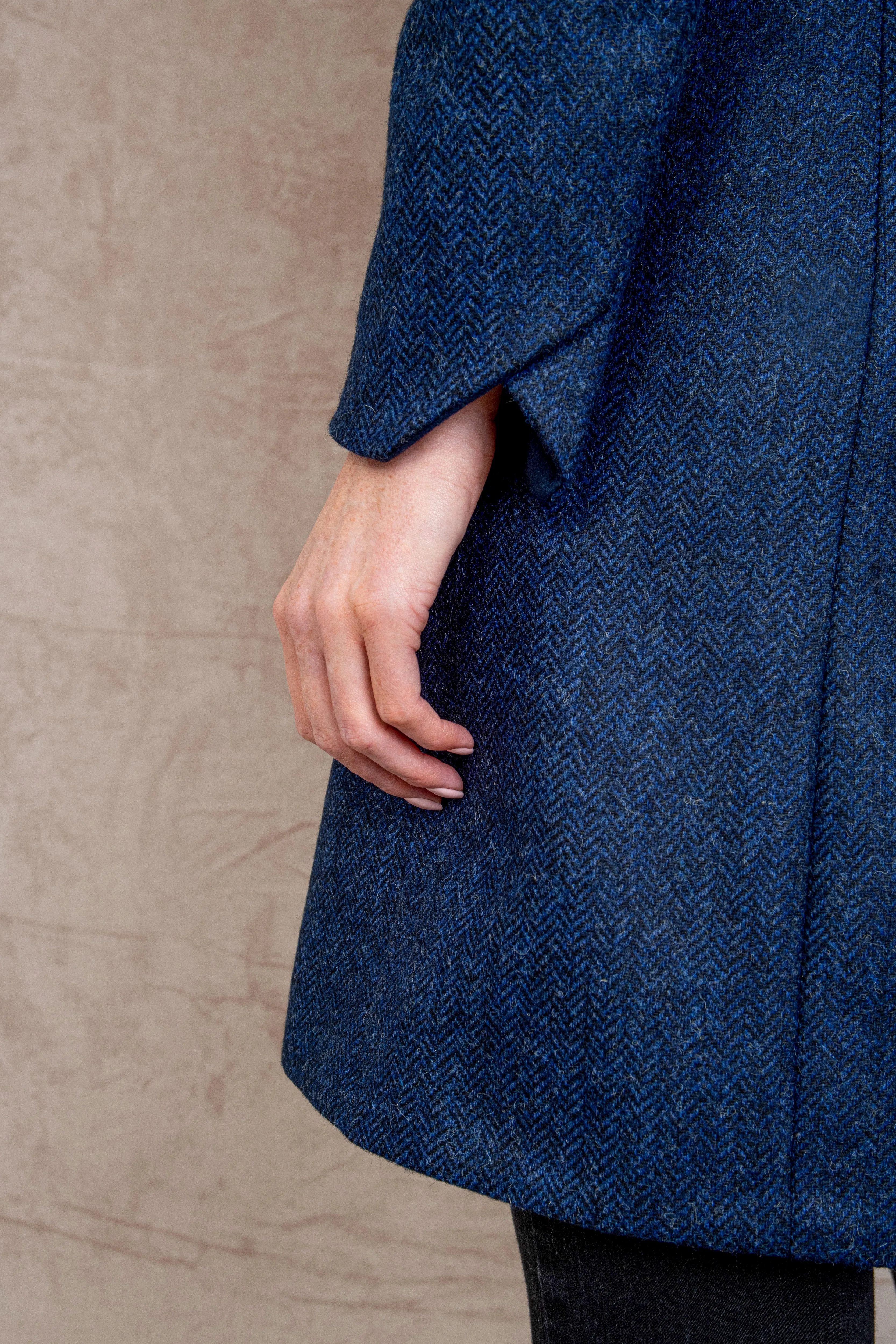 Isabella Tweed Coat - Navy Herringbone