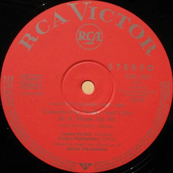 Johannes Brahms, Jascha Heifetz, Gregor Piatigorsky /Orchestra Under the Direction of Alfred Wallenstein ~ Concerto For Violin A