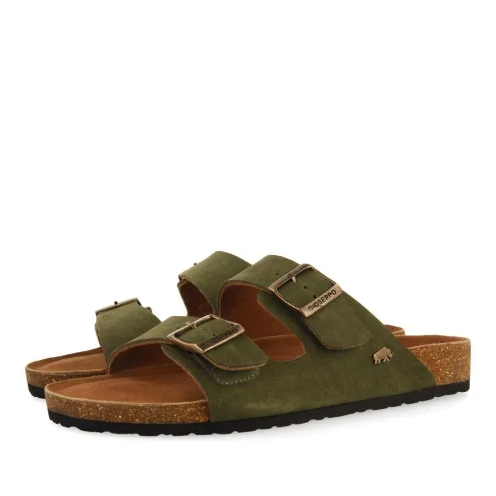 KHAKI LEATHER BIO SOLE SANDALS FOR MEN VIZZINI