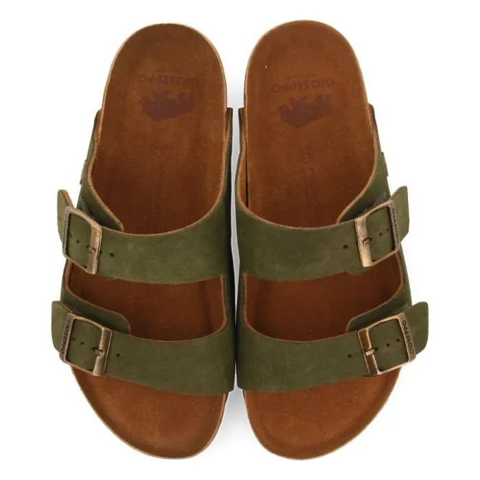 KHAKI LEATHER BIO SOLE SANDALS FOR MEN VIZZINI