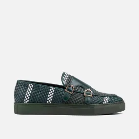 Kyler Seaweed Woven Leather Monk Strap Sneakers