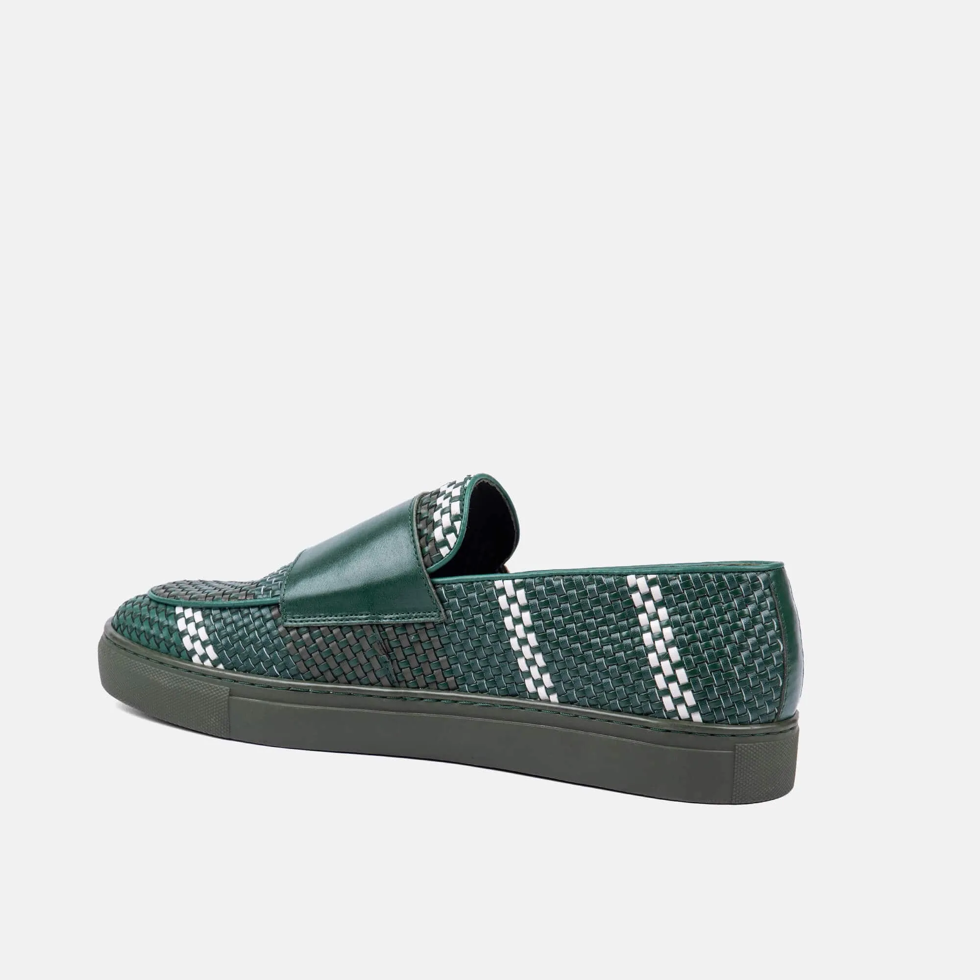 Kyler Seaweed Woven Leather Monk Strap Sneakers