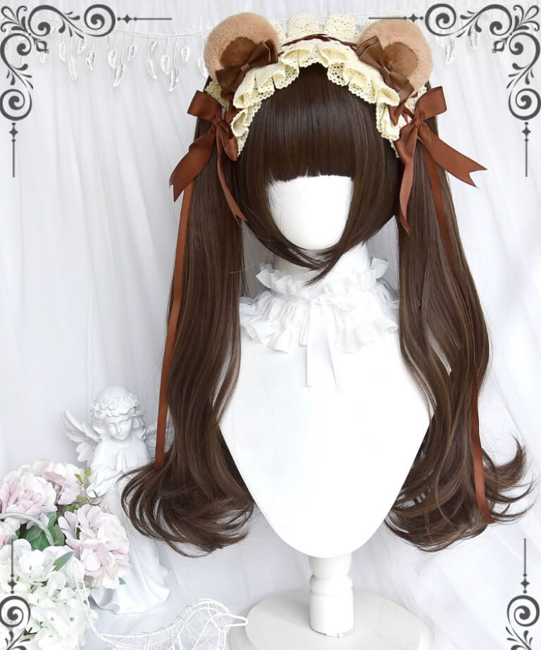 Lolita anime rice brown daily double horsetail cosplay wig BY6213