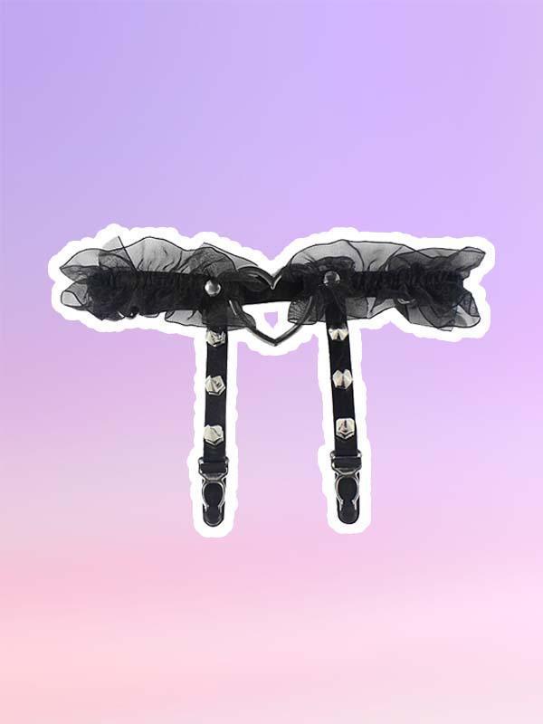 Lolita Frilled Heart Rivets Leg Garter Belt