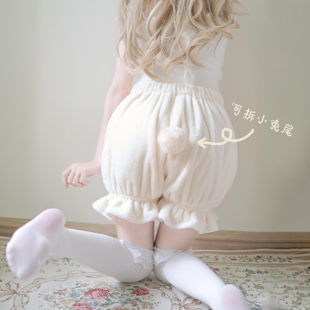 Lolita Rabbit Tail Plush Pumpkin Pants JK Bow Warm Pants BY1091