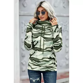 Long sleeve Army Green Camo Cowl Neck Top