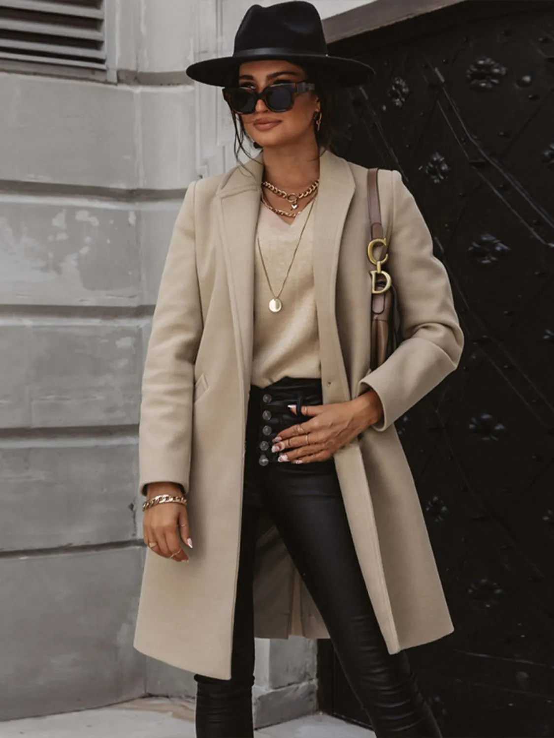 Long Sleeve Longline Coat with Pockets