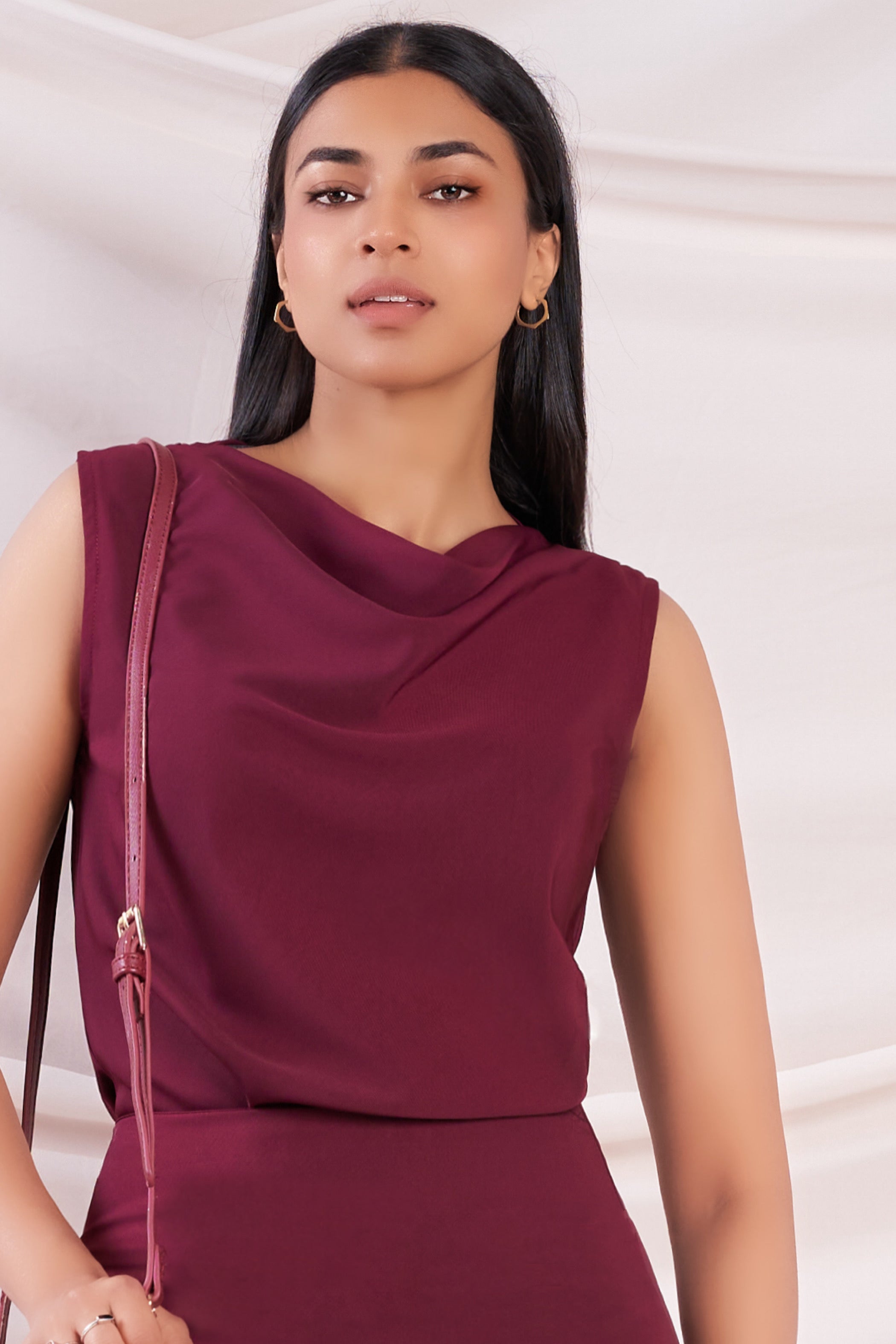 Maroon Cowl Neck Top