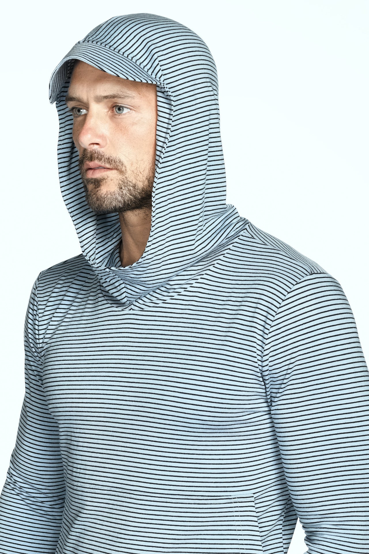 Men's 3/4 Sleeve Cowl Neck Visor Stripe Hoodie