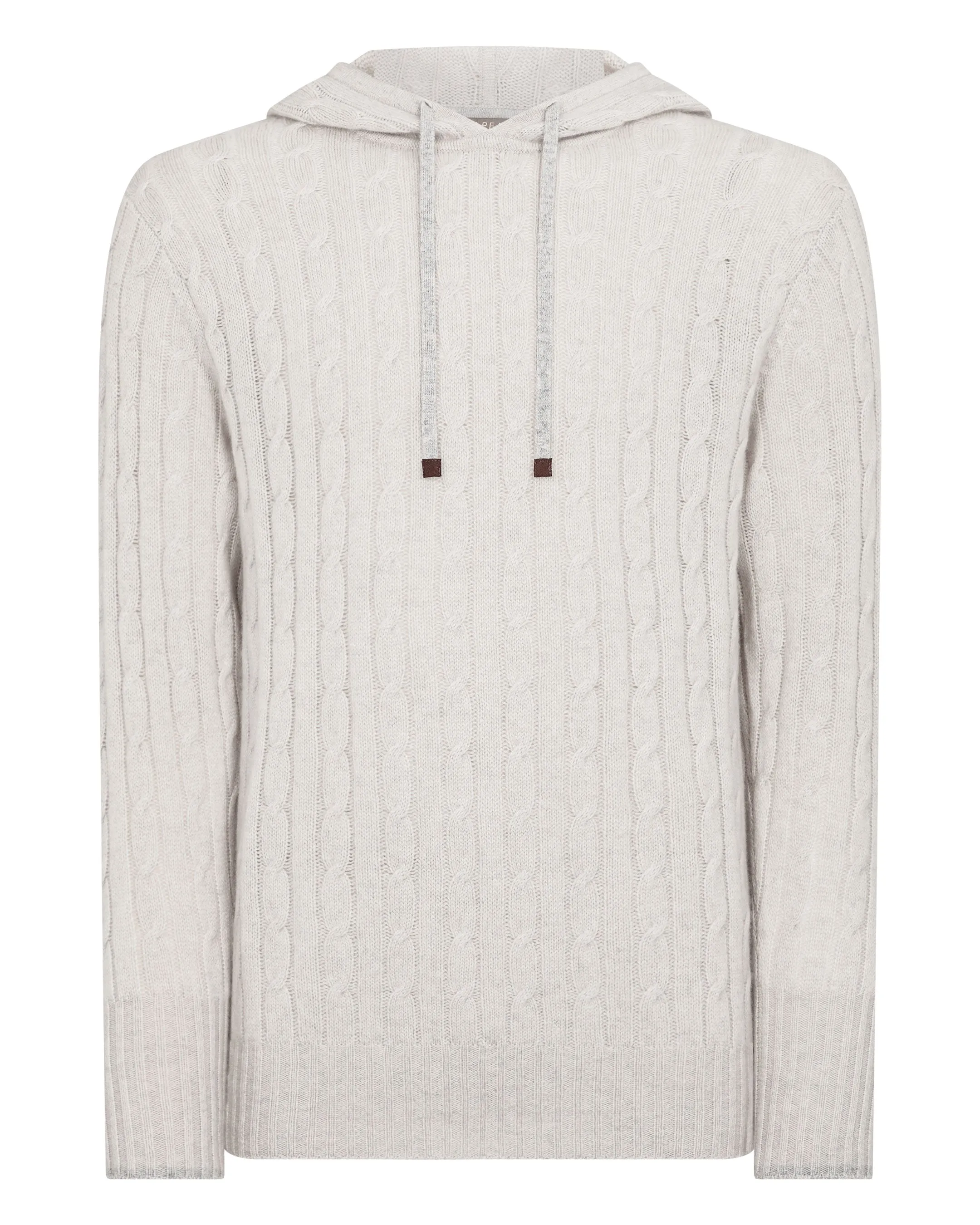 Men's Fitzrovia Cable Cashmere Hoodie Pebble Grey