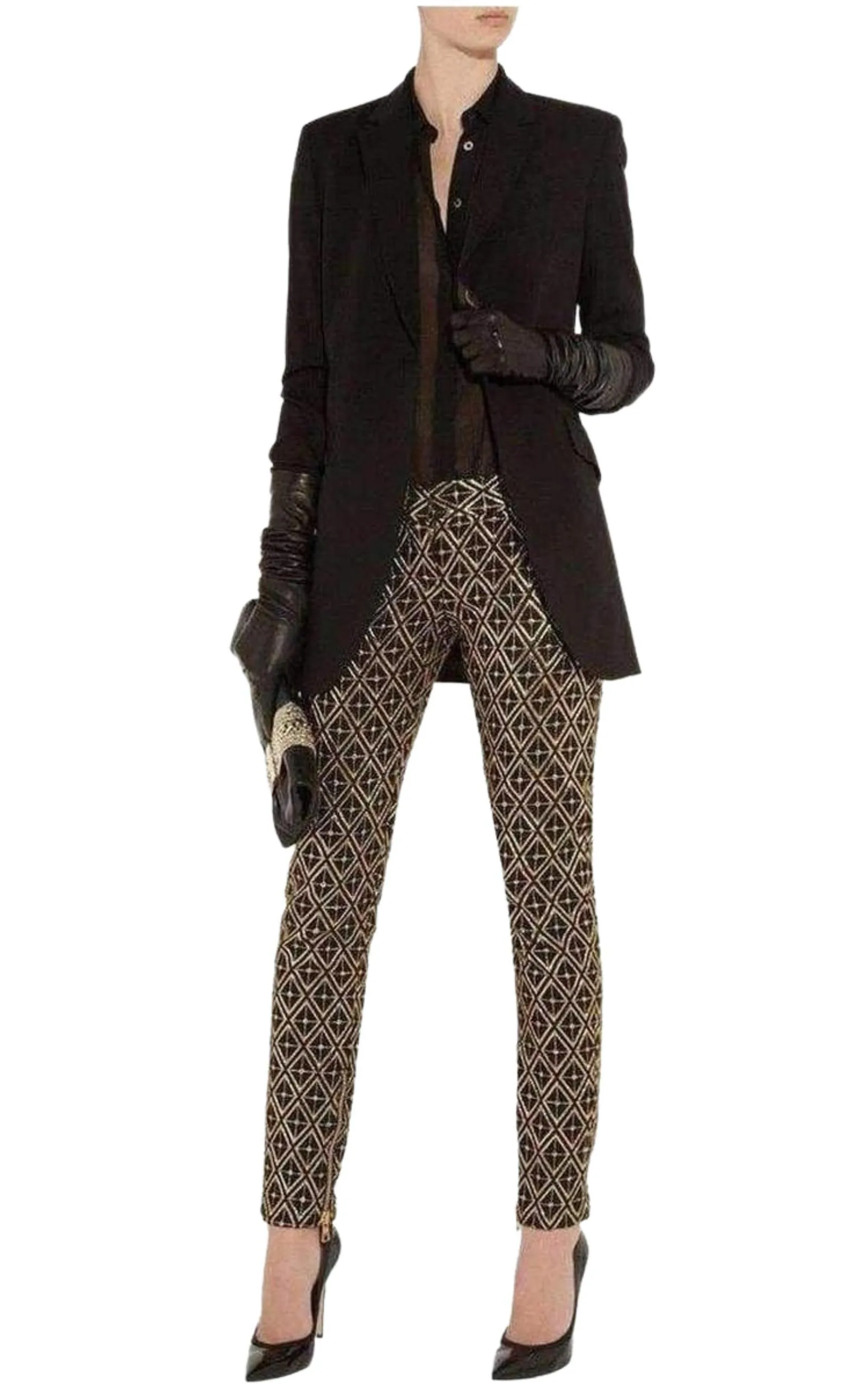 Metallic jacquard skinny pants