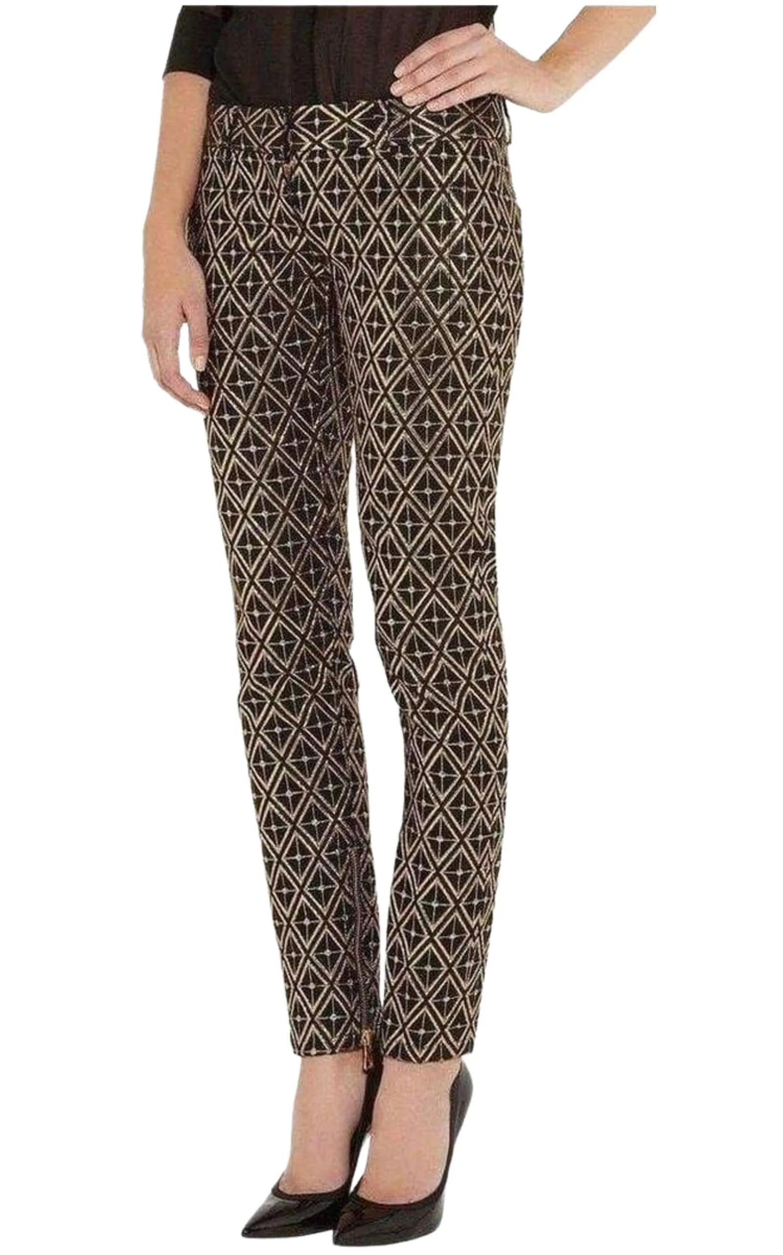 Metallic jacquard skinny pants